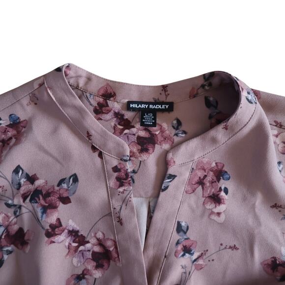 Hilary Radley Blouse Sz L V-Neck Long Sleeve Floral Pink L Cottagecore Office - Picture 5 of 10